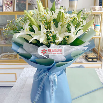 常德8支白色多头百合洋甘菊，互倾的思念