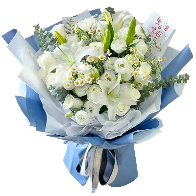 常德11朵白玫瑰桔梗百合，爱永恒不息