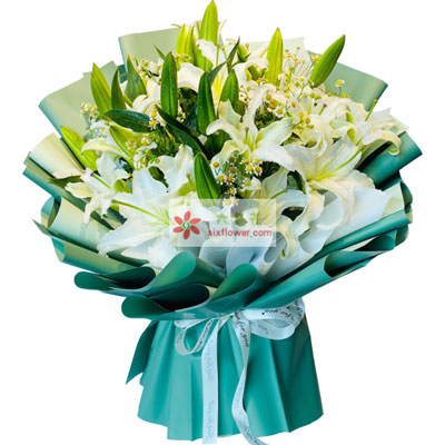 常德8支白色多头百合洋甘菊，如潮的思念