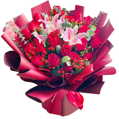 常德22朵红玫瑰百合，爱的火焰