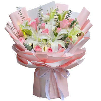 常德16朵粉玫瑰百合，感情稳定坚固