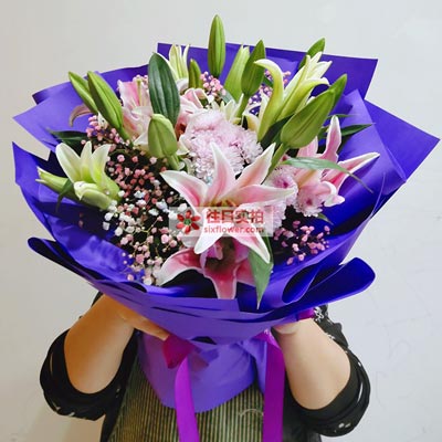 常德6支粉色多头百合，真诚的问候